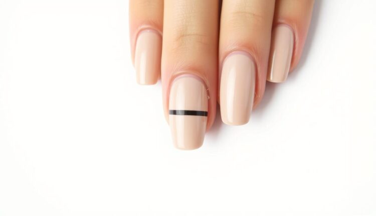 Unhas nude com detalhe preto para um look discreto e marcante